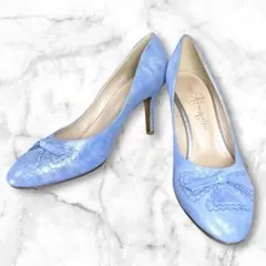 極美品✨春色✨銀座かねまつ リボン付き ポインテッドトゥ パンプス 22.5㎝