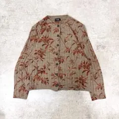 ボタニカル柄 花柄 ウール100% ニット カーディガン レトロ ヴィンテージ
