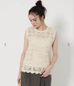 ビューティーアンドユース　コットン エンブロイダリー ノースリーブトップス