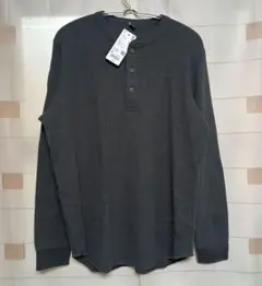 ユニクロ　ワッフルヘンリーネックTシャツ　グレー　M
