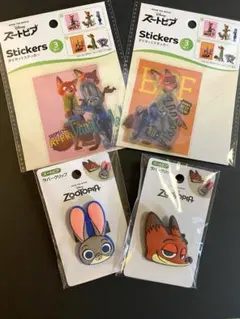 ズートピアラバークリップ2種ステッカー2種 (値下げ中）(5月9日で出品終了）