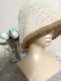 クロシェハット　バケットハット　ハンドメイド　帽子　手編み