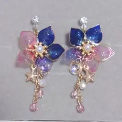 め*る様 星降る夜のさくら［春朧の宵］　ディップアート　樹脂ポスト　ピアス