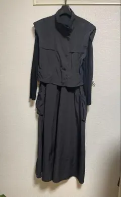 週末値下げ美品【母の服断捨離シリーズ】異素材ニットロングワンピース アウター付き