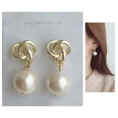 コットンパール　重ねリング　ピアス　チタン　上品　きれいめ　上品ゴールド