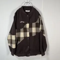 【希少デザイン】切り替え チェック柄 ボンバージャケット ブルゾン 茶系 M