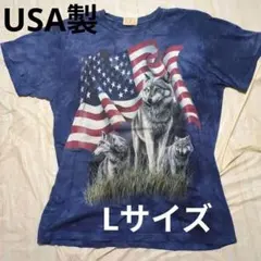 The Mountain オオカミ 星条旗 Tシャツ L USA製 タイダイのサムネイル