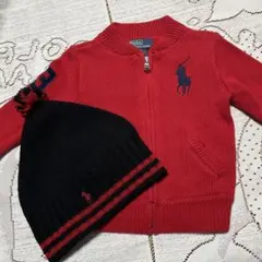美品☆Polo Ralph Lauren ☆赤 カーディガンとニット帽 ☆１８Ｍ