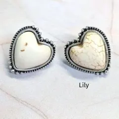 ✨ ホワイトターコイズ風 ハート ピアス シルバー 白 ウェスタン ステンレス