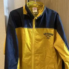 【古着】ナイロンジャケット バイカラー イエロー ネイビー 刺繍ロゴ