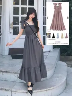 ショルダーリボンティアードワンピース GRL グレー