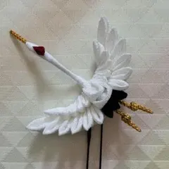 つまみ細工髪飾り　小さい鶴