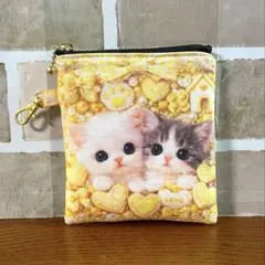 ハンドメイド　ミニポーチ　猫ちゃん(黄色)