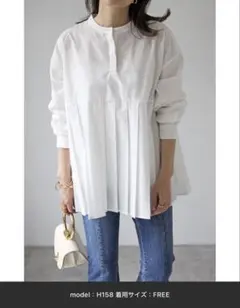 Bonjour Sagan プリーツ切り替えバンドカラーシャツ