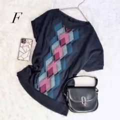 ニット/半袖/ネイビー/セーター/リネン/個性的/美品✨️/Fサイズ