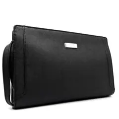 極美品 バーバリー クラッチバッグ サフィアーノレザー ロゴプレート ブラック