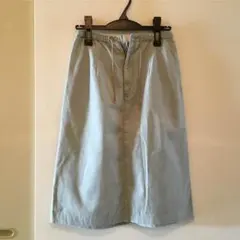 スカート　台形　膝より下丈　くすみブルー