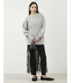 Mila Owen ニットプルオーバー×レーススカートコーデSET