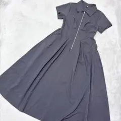SHEIN CURVE フロントジップ 半袖 ロングワンピース ブラック OXL