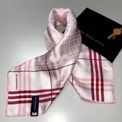 バーバリースカーフ膝掛けハンカチスカーフ　チェック　シルク混　ピンク　新品