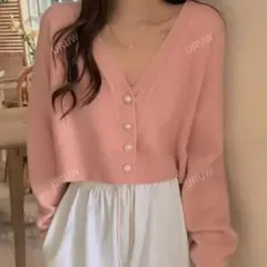 ピンク クロップドカーディガン