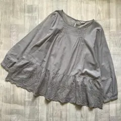 【SM2】グレーカラー スカラップ刺繍 切替カットソー 綿100% サイズF
