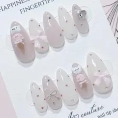 現品ネイルチップ♡苺くまちゃんアイス♡量産型♡ワンホン♡韓国♡ピンク♡スナ系♡夏のサムネイル