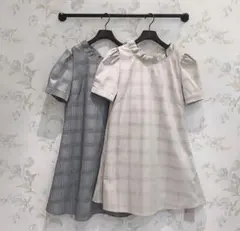 アンミール anmille チェック柄バックリボンミニワンピース ベージュ