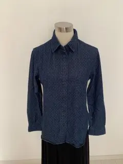 UNIQLO ダークブルー ドット柄 長袖シャツMサイズ