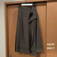 sacai】サイドジップ プリーツレイヤード2wayスカート カーキ×ネイビー 