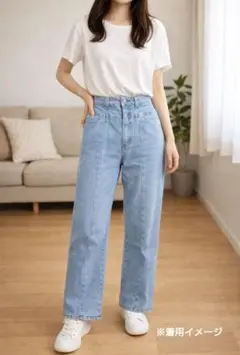 【新品】ハイウエストワイドデニム M ライトブルー