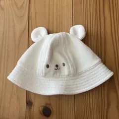 バースデイ　クマ耳付きホワイト帽子　新生児用