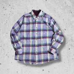 90s古着BDシャツ チェック フランネルシャツ 紫オンブレ