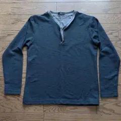 メンズ長袖 黒＆グレー Vネック カットソー　Ｌサイズ