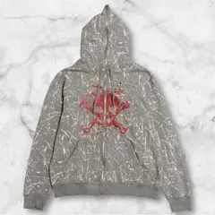 y2k 00s 古着 ドクロ ジップアップ フーディ 裏起毛 平成 グランジ