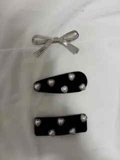 ハート型ヘアピン2個とリボンヘアクリップセット