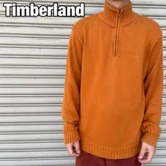 90s☆ティンバーランド☆ハーフジップセーター☆コットンニット☆オレンジ☆M
