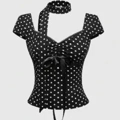 黒の水玉模様トップス ドット トップス レディース shein
