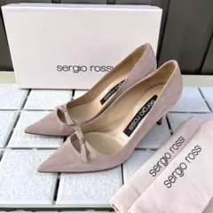 37.5 セルジオロッシ リボン パンプス ローズベージュ スエード 24.5