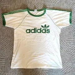 希少 80s-90s アディダス 万国旗タグ リンガーTシャツ L グリーン 