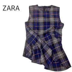 【美品】ZARA チェック柄 ノースリーブ トップス