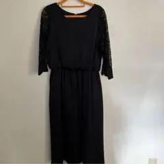 ブラックレーススリーブパーティードレス