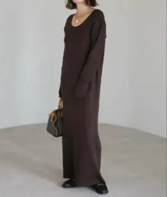 Bonjour Sagan 前後2WAYリブニット　ロングワンピース　ブラウン