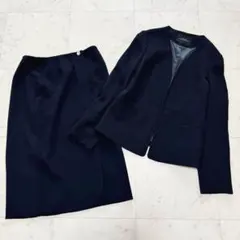 【美品】グリーンレーベルリラクシング スカートスーツ ウォッシャブル 洗える 紺