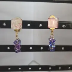 新品未使用レジンカボションファルファーレビーズタッセルイヤリング③　風魔の杏里作