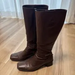 ダークブラウン レザー ロングブーツ