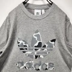 adidas　半袖　Tシャツ　M　ビッグロゴ　迷彩柄　グレー　古着コーデ