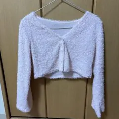 heather ラメフェザーショートカーディガン　ピンク