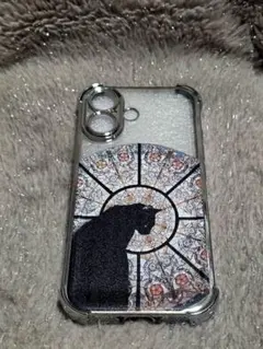iPhone17 ケース 黒猫 タロット ステンドグラス風 シルバー縁 韓国