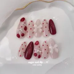 ネイルチップ ワンホンネイル 韓国ネイル さくらんぼネイル 春ネイル